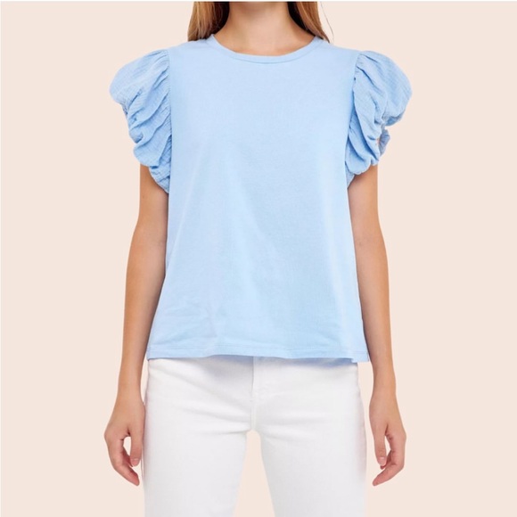 English Factory Tops - English Factory MIXED MEDIA T-SHIRT Size XS Powder Blue NWT